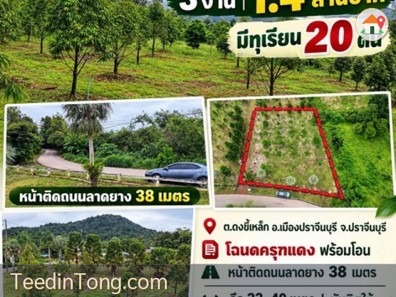 ขายสวนทุเรียนทำเลดี ราคาเบา ๆ ต.ดงขี้เหล็ก อ.เมืองปราจีนบุรี โฉนดครุฑแดง พร้อมโอน เหมาะทำบ้านสวน ปลูกผลไม้