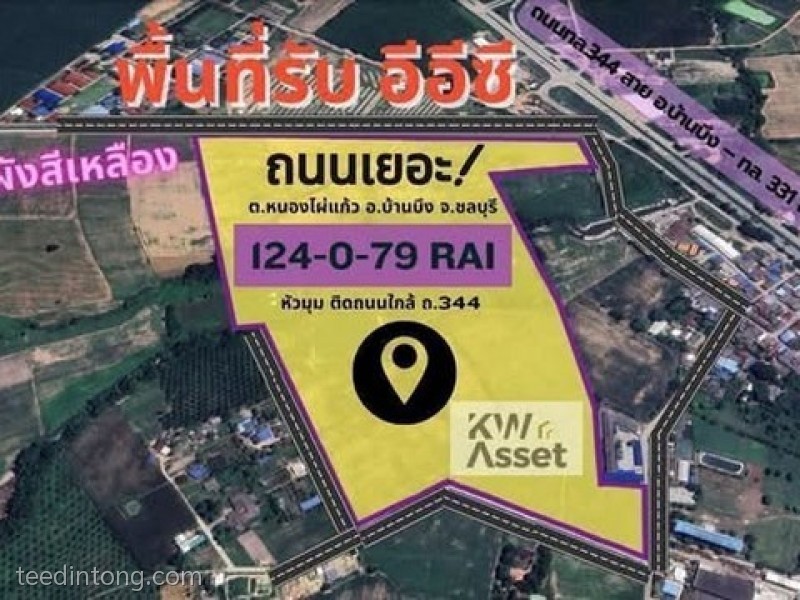 ขายที่ดินแปลงใหญ่ 124 ไร่ ต.หนองไผ่แก้ว อ.บ้านบึง จ.ชลบุรี ผังสีเหลือง เหมาะทำโรงงาน