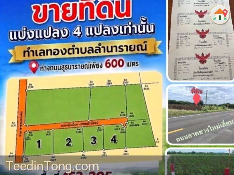 ขายที่ดินตำบลลำนารายณ์ อำเภอชัยบาดาล จังหวัดลพบุรี เริ่มต้น153 ตรว-205ตรว.โฉนดครุฑแดง