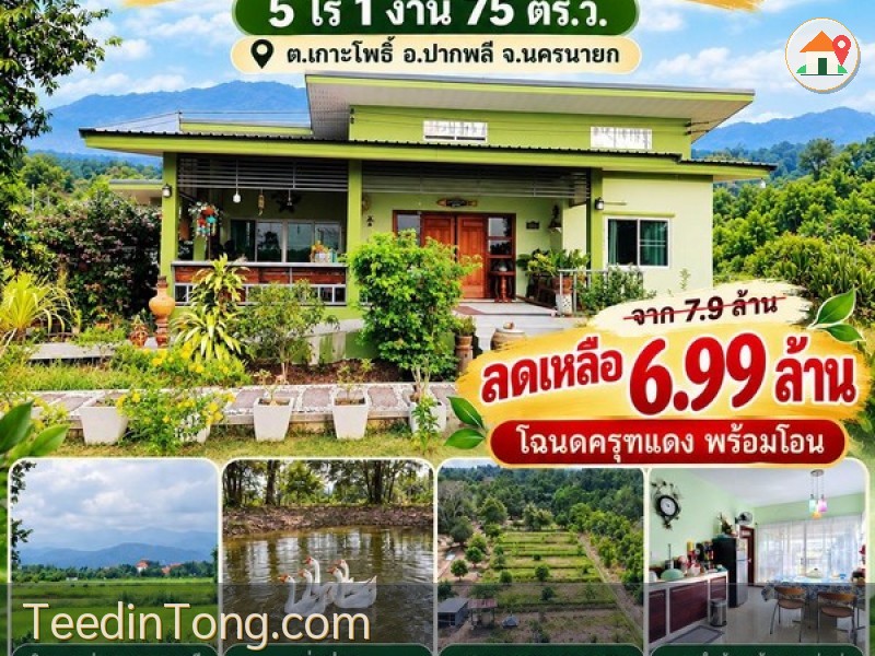 ลดเกือบล้าน บ้านสวนเกษตรผสมผสาน 5 ไร่กว่า ใกล้ตัวเมืองนครนายกเพียง 7 กม. บรรยากาศสงบ มองเห็นแนวเขาใหญ่